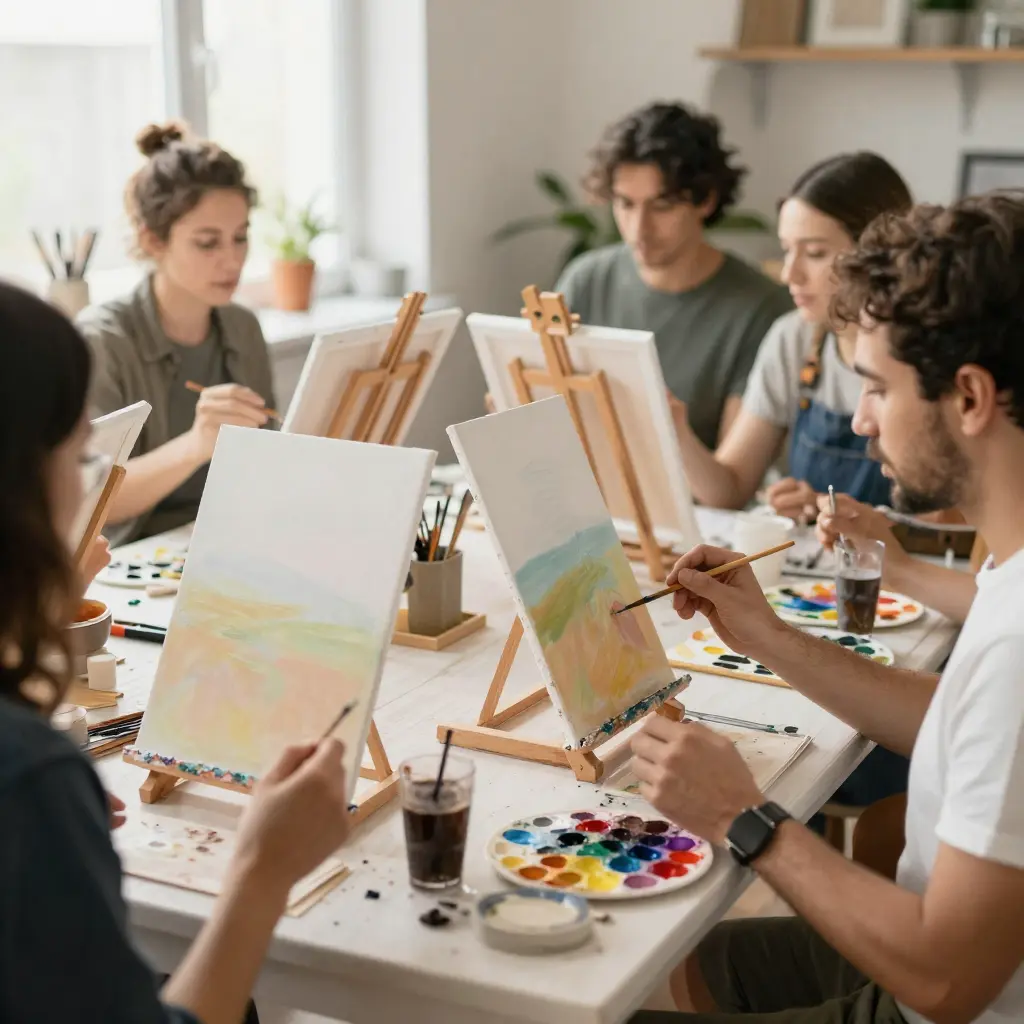 Adult participants enjoying a painting workshop session